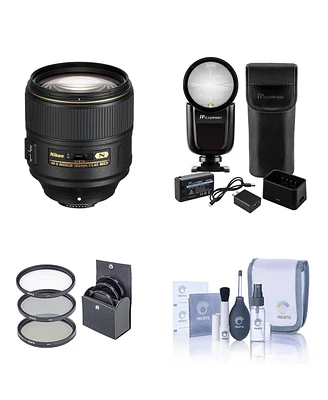 Nikon 105mm f/1.4E Ed-if Af-s Nikkor Lens, Bundle with Flashpoint Zoom Li-on X R2 Flash Speedlight for Nikon, ProOptic 82mm Filter Kit, Cleaning Kit