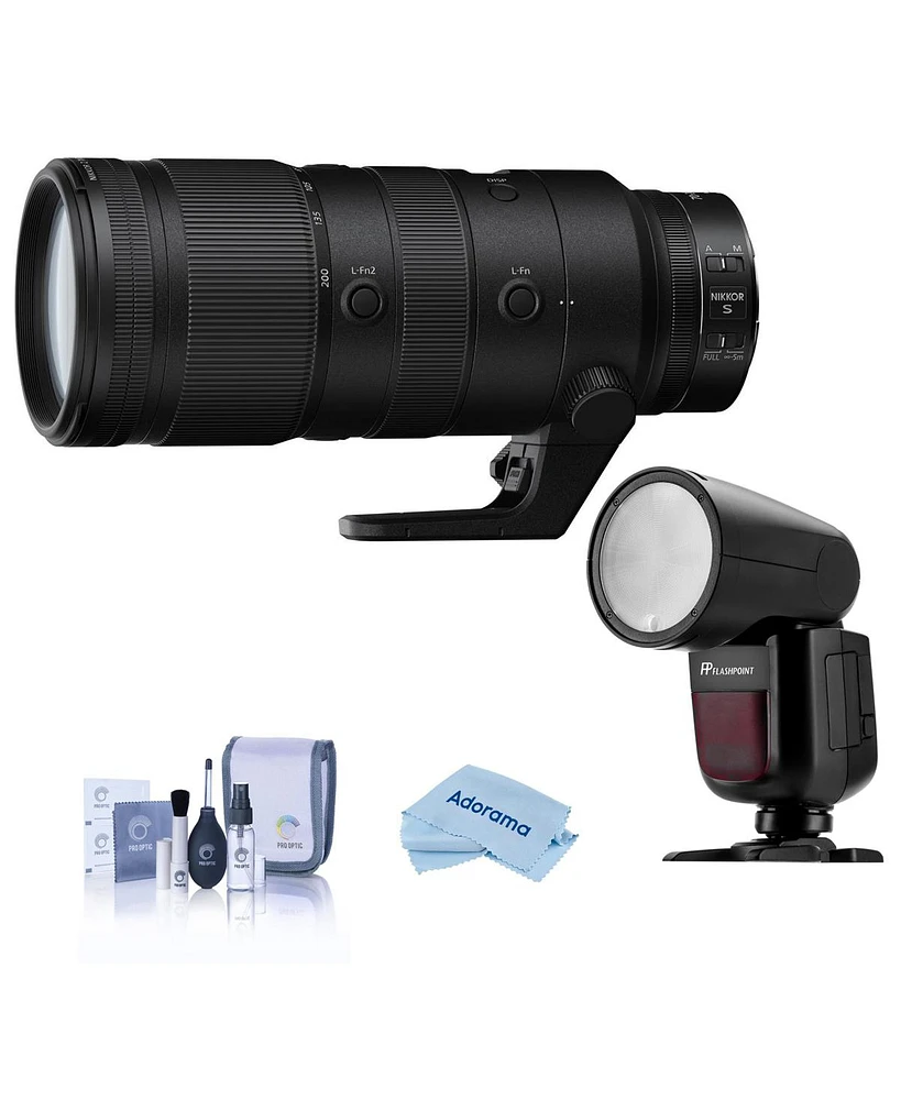 Nikon Nikkor Z 70-200mm f/2.8 Vr S Lens for Nikon Z, Bundle with Flashpoint Zoom Li-on X R2 Ttl On-Camera Round Flash Speedlight, Cleaning Kit, Cleani