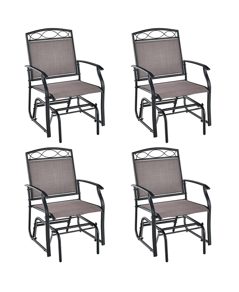 4pcs Patio Glider Set Single Swing Rocking Chair Heavy-Duty Metal Frame Outdoor