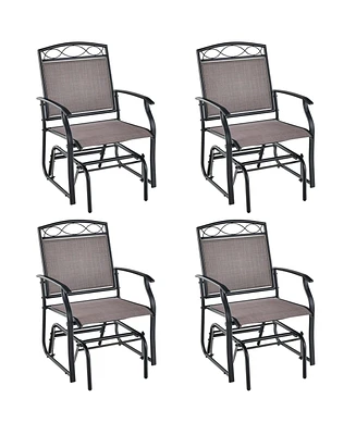 4pcs Patio Glider Set Single Swing Rocking Chair Heavy-Duty Metal Frame Outdoor