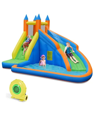 Inflatable Water Slide Mighty Bounce House Splash Pool with 480W Blower