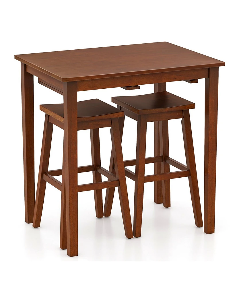 3-Piece Bar Table Set with Pub Table and 2 Saddle Stools