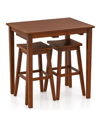 3-Piece Bar Table Set with Pub Table and 2 Saddle Stools