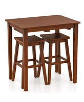 3-Piece Bar Table Set with Pub Table and 2 Saddle Stools