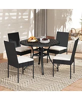 Set of 4 Patio Rattan Wicker Dining Chairs Set with Soft Cushions