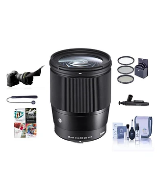 Sigma 16mm f/1.4 Dc Dn Contemporary Lens for Sony E, Bundle with ProOptic 67mm Filter Kit, Cleaning Kit, Lens Cap Tether, Flex Lens Shade, Pc Software