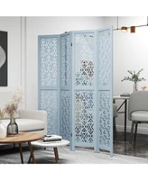 4-Panel Wooden Room Divider – Carved Cutout Design with Solid Wood Frame for Home or Office