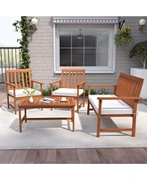 Gymax 4-Piece Acacia Wood Patio Conversation Set Outdoor Furniture Set w/ 2 Armchairs