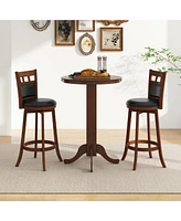Wood Pub Round Dining Table with Pedestal Base