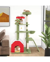 Gymax 61'' Tall Christmas Cat Tree w/ Sisal Scratching Posts Plush Perch & 2 Condos
