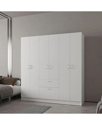 Olin 6-Door Wardrobe with Shelves and Drawer, Multistorage.