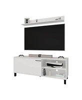 Bitter Springs Tv Stand 65" in melamine with Open Storage,pneumatic arms and 1 Door, White