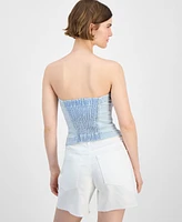 And Now This Women's Button-Front Smocked-Back Tube Top, Exclusively at Macy's