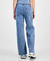 Juniors' Tonal Leopard-Print Wide-Leg Jeans