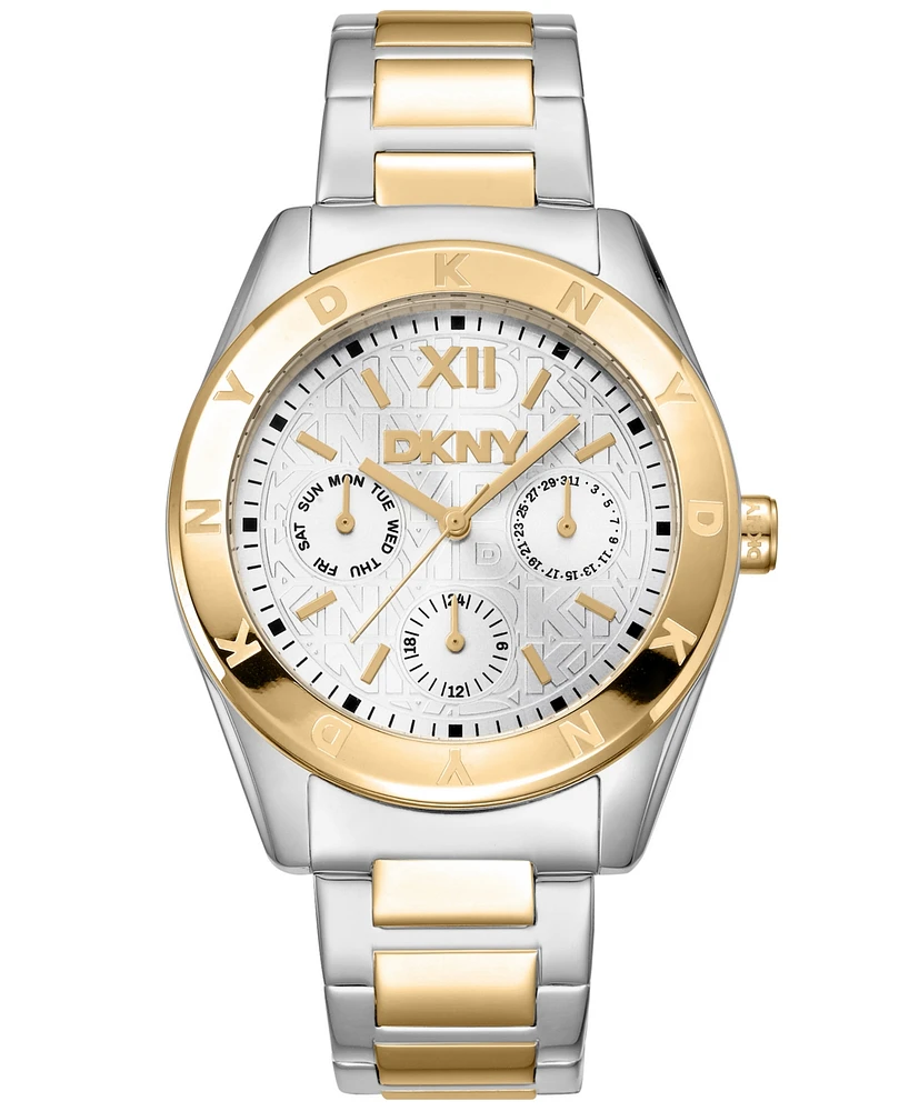 Dkny Women's Chambers Multi Sport Chronograph Silver Dial Gold Two-Tone Stainless Steel Bracelet Watch 36mm