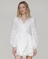 Avec Les Filles Women's Cotton Eyelet Long-Sleeve Romper