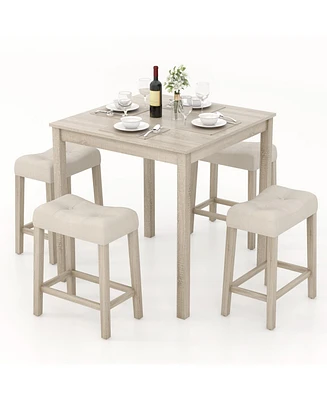 5-Piece High Top Dining Set – Square Bar Table with 4 Padded Stools for Kitchen, Dining, or Entertainment Area