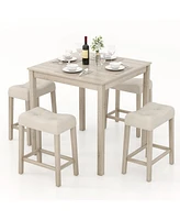5-Piece High Top Dining Set – Square Bar Table with 4 Padded Stools for Kitchen, Dining, or Entertainment Area