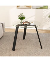 Round Glass Dining Table for 4 with Rubber Wood Frame