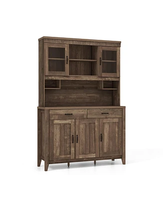 Kitchen Freestanding Hutch Cabinet with Microwave Countertop