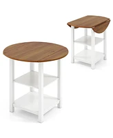 Folding Round Dining Table Drop Leaf Table with 2 Shelves for Small Spaces