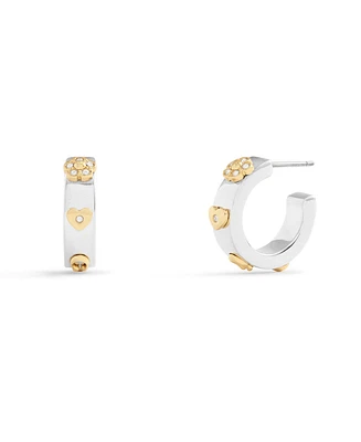 Coach Signature Tea Rose Huggie Hoops Earrings