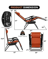 2 Pieces Folding Lounge Chair with Zero Gravity