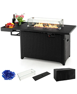Outdoor Wicker Gas Fire Pit Propane Fire Table with Cover