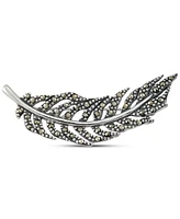 Marcasite Feather Motif Fashion Pin in Sterling Silver