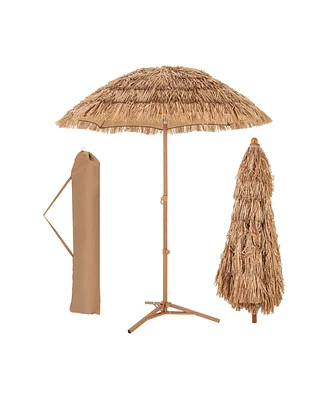 Thatched Tiki Umbrella with Foldable Stand Push Button Tilt