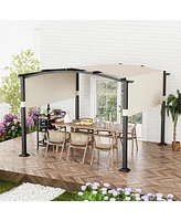 Outdoor Pergola Modern Arched Patio Garden Shelter with Retractable Sunshade Canopy