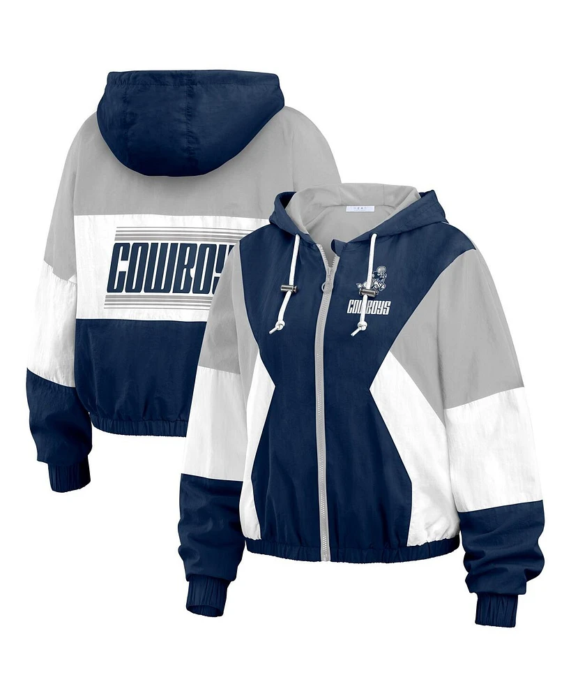 Wear By Erin Andrews Women's Navy Dallas Cowboys Plus Color Block Full-Zip Windbreaker Jacket