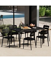 7-Piece Outdoor Rectangular Metal Patio Dining Table Set With Stackable Chairs