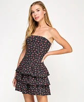 Emerald Sundae Juniors' Cherry-Print Tiered Dress