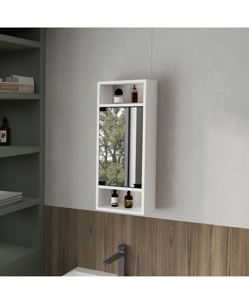 Pine Like Medicine Cabinet with Mirrored Door and Open Storage, White
