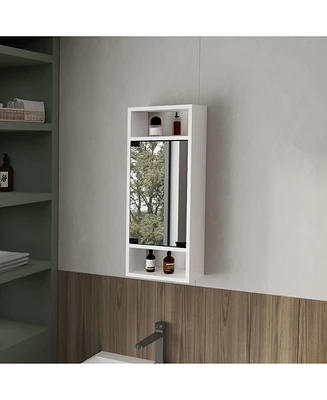 Pine Like Medicine Cabinet with Mirrored Door and Open Storage, White