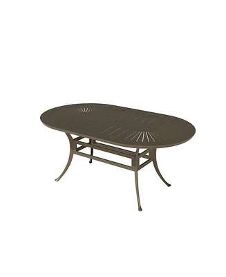 Mondawe 72-inch x 42-inch Oval Powder Coated Cast Aluminum Outdoor Dining Table with Umbrella Hole