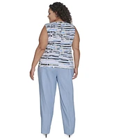 Calvin Klein Plus Size Pleated Print-Neck Top