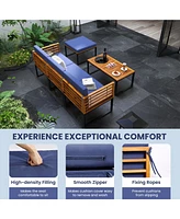 5 Piece Patio Chair Set, Acacia Wood Chair Set with Ottoman & Coffee Table