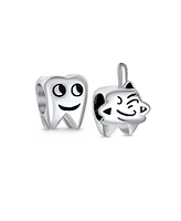 Bling Jewelry Set of 2 Smiling Tooth and Fairy Dentist Charm Bead Oxidized Sterling Silver