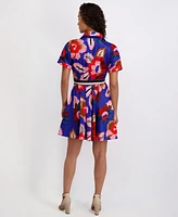 kensie Women's Printed Short-Sleeve Shirtdress