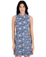 kensie Women's Embroidered Denim Collared Sheath Dress