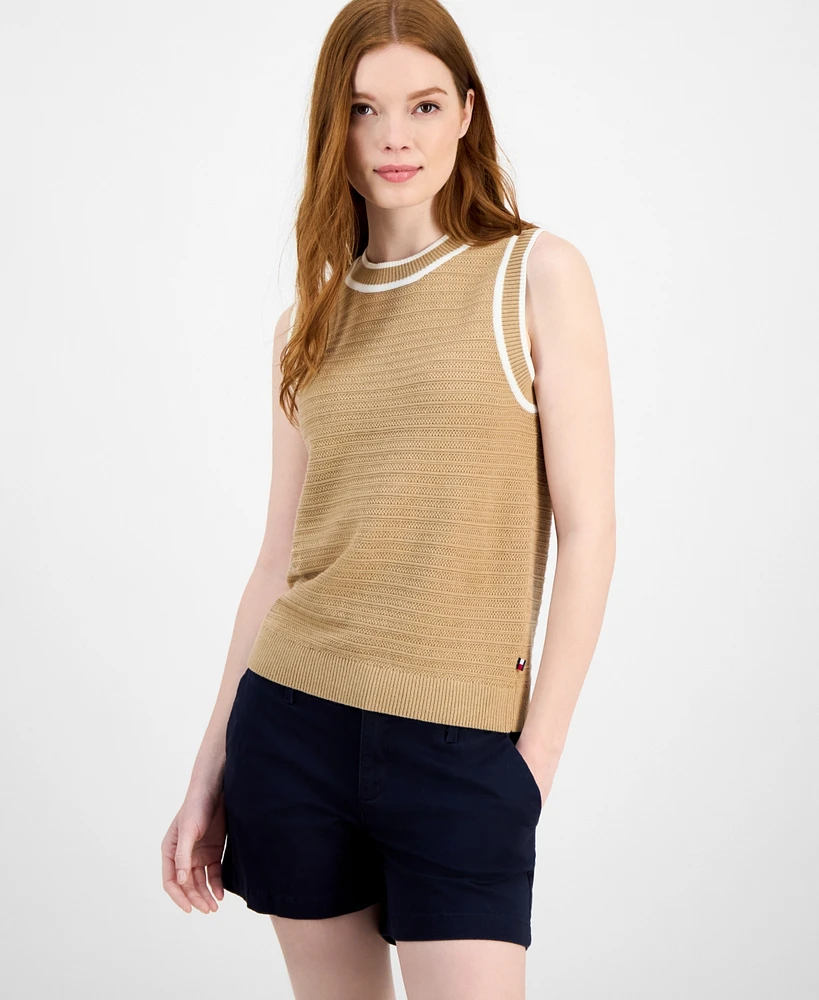 Tommy Hilfiger Women's Basketweave Contrast-Trim Sweater