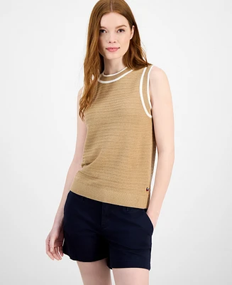 Tommy Hilfiger Women's Basketweave Contrast-Trim Sweater