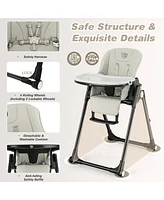 Costway Baby Foldable High Chair w/ Double Removable Trays