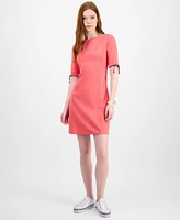 Tommy Hilfiger Women's Cotton Boat-Neck Tie-Sleeve Dress