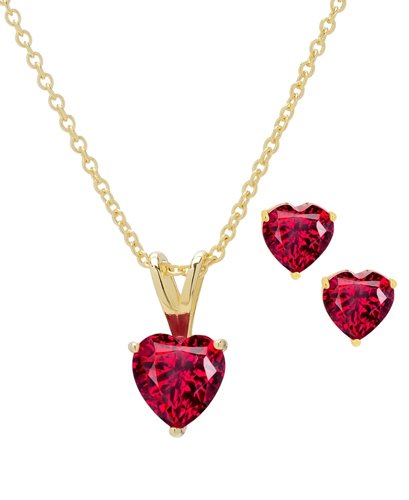 2-Pc. Set Lab Grown Ruby Heart Pendant Necklace & Matching Stud Earrings (1-3/4 ct. t.w.) in 14k Gold-Plated Sterling Silver
