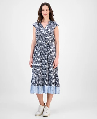 Nautica Jeans Women's Floral-Print Flutter-Sleeve Midi Dress