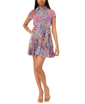 Msk Petite Button-Front Tie-Waist Jersey Shirtdress