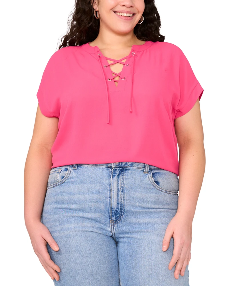 Vince Camuto Plus Lace-Up Short-Sleeve Top